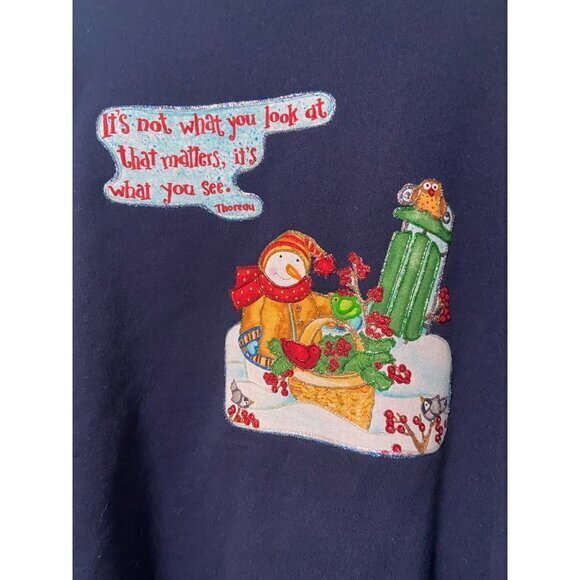 Handmade Snowman Winter Christmas Fruit of the Loom Navy Sweater Unisex Size‎ XL - Picture 6 of 7